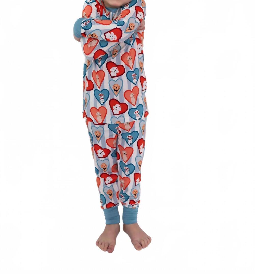 NEW IN MY JAMMERS boys long sleeve top and pants two piece set in blue fur-ever